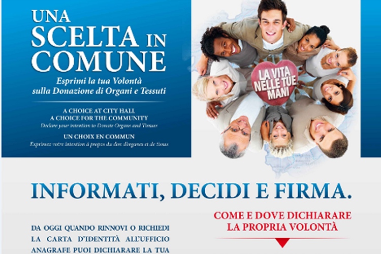 UNA SCELTA IN COMUNE. Dichiarazione di volontà sulla Donazione di Organi e Tessuti presso l'ufficio Anagrafe del Comune.